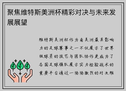 聚焦维特斯美洲杯精彩对决与未来发展展望 聚焦维特斯美洲杯精彩对决与未来发展展望